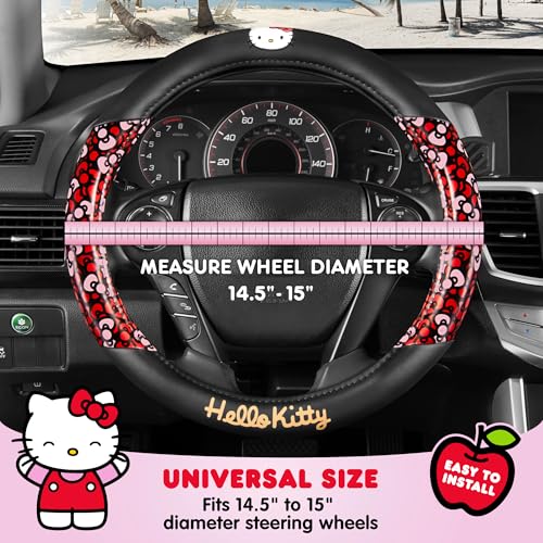 Hello Kitty Steering Wheel Cover, Official Sanrio Car Steering Wheel Cover with Universal Size 14.5-15.5, Cute Black for Women, Hello Kitty Car Accessories (Hello Kitty Bows) - style: Hello Kitty Bows