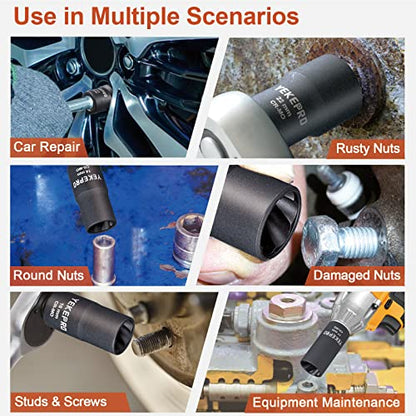 10Pcs Bolt Nut Extractor Set, 1/2" Drive Impact Twist Lug Nut Removal Socket Tool, Stripped For Damaged, Frozen, Studs, Rusted, Rounded-Off Bolts, Nuts & Screws, Cr-Mo Steel, T12210 - size: 10-piece Twist Socket Set
