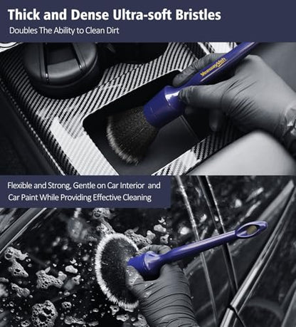 YeewayVeh Car Detailing Brush Set, 3PCS Ultra Soft and Thick No Scratch Detail Brush for Car Dashboard Air Vents Leather Seat Dusting and Cleaning, Auto Interior Exterior Detail Brushes Car Detailing - color: Indigo/Black