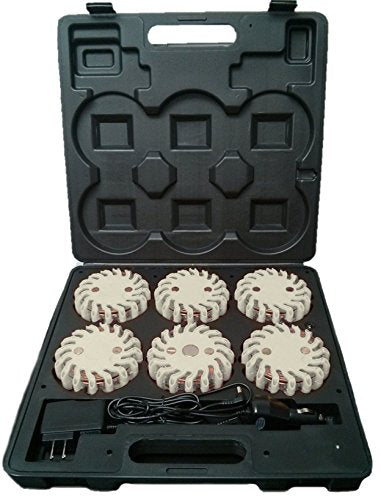 RPF16LM6 CASE OF 6 WHITE RECHARGEABLE 9-FUNCTIONS PORTABLE 16 LED POWER FLARE POWER-MARKERS ROADSIDE EMERGENCY MAGNETIC - color: CLEAR