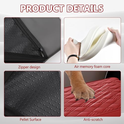 Car Center Console Cover, 12.6"×8.3"×2" Leather Car Armrest Cover, Soft Memory Foam Auto Armrest Cushion Pad, Vehicle Arm Rest Box Protector, Universal Interior Car Accessories (Wine Red)