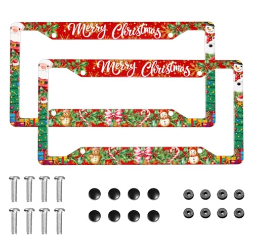 Red Christmas License Plate Frame 2 Pack License Plate Holder Universal Aluminum License Plate Cover Car Accessories for Decor with Screw for Women Man 12.3 X 6.3 Inch - color: Red Christmas