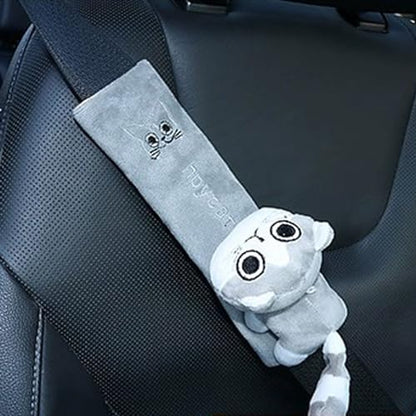 ZOSTLAND 2Pcs Car Seat Belt Pad Cover,Soft Auto Safety Strap Shoulder Pads,Plush Catoon Grey Cat Doll Seatbelt Cover,Cute Strap Covers Harness Pad,Compatible with All Cars and Backpack(2Pcs Grey Cat) - color: 2Pcs Grey Cat