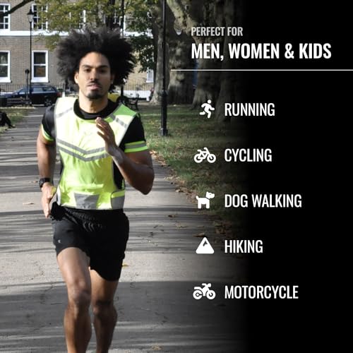 Reflective Running Vest with Pocket & 2 Bands with High visibility for Night Running, Walking & Cycling - color: Yellow, size: Small
