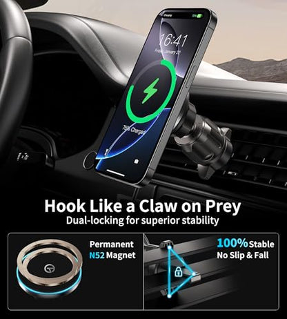 for Mag-Safe Car Mount Charger Dash Vent Windshield Wireless Car Charger with LED Light, Strong Magnetic Phone Holder for Car for iPhone 17 16 15 14 13 12 Series(Cyan) - color: Cyan