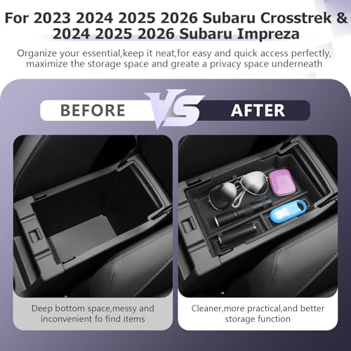 LUWU Center Console Organizer Compatible with Subaru Crosstrek & Impreza 2024-2026 Accessories Armrest Console Secondary Storage Box Insert Tray ABS Material with Coin Holder Black - color: Crosstrek/Impreza 2023-2026 Black