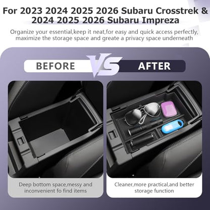 LUWU Center Console Organizer Compatible with Subaru Crosstrek & Impreza 2024-2026 Accessories Armrest Console Secondary Storage Box Insert Tray ABS Material with Coin Holder Black - color: Crosstrek/Impreza 2023-2026 Black