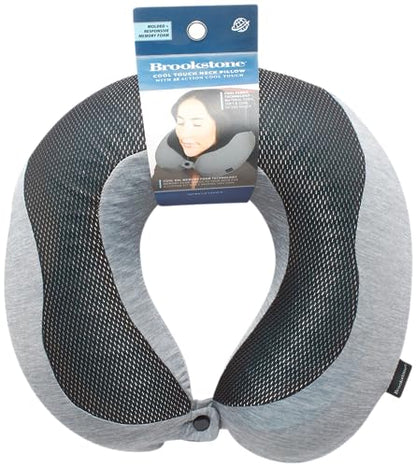Brookstone Cool Touch Memory Foam Head and Neck Travel Pillow for Vacations, Airplanes, Trains, Buses, and Cars, Dark Grey - color: Dark Grey