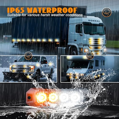 4PCS LED Emergency Strobe Lights 4 LED Amber White Surface Mount Flashing Lights Emergency Strobe Grille Beacon Hazard Warning Lights for Trucks Car Vehicles Trailer ATV RV SUV Tow 12V-24V - color: Amber/White