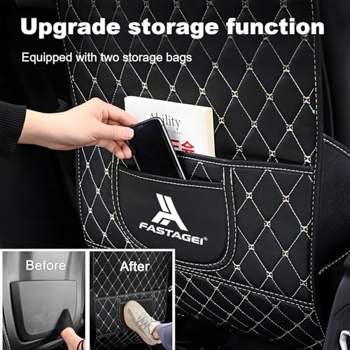Universal Car Kick Mats Back Seat Protector with Storage Pockets, Premium Leather Car Seat Back Cover Protector Waterproof Scratch-Resistant Easy Clean