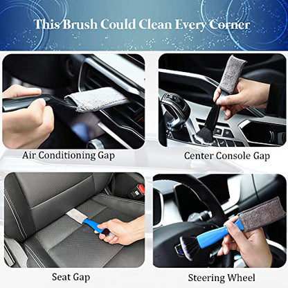 Double Head Brush for Car Clean 1Pack,Car Brushes for Detailing Interior,Car Detailing Brushes Exterior,Soft Car Detailing Brush(Black-Double Head,1Pack)