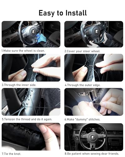 BELINOUS Leather Steering Wheel Cover Lace Up, Stitch on Steering Wheel Wrap, Universal Fit 13-20 Inch Car Truck Pickup Boat, A Whole Piece of Cowhide, DIY w/Needle Thread (Size L0, Red) - color: Red, size: L0