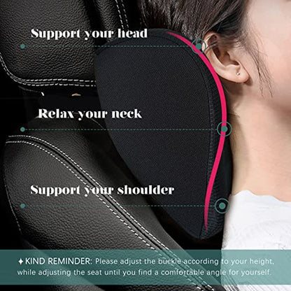 Super Fit Car Headrest Pillow, Car Pillow for Driving with Adjustable Strap, 100% Memory Foam Neck Pillow, Breathable Removable Cover & Ergonomic Design - Softness Travel Car Neck Pillow(Black, 1Pc) - color: Black