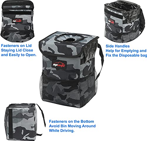 EPAuto Waterproof Car Trash Can with Lid and Storage Pockets, Camouflage Grey - color: Camouflage Grey