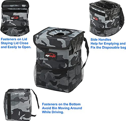 EPAuto Waterproof Car Trash Can with Lid and Storage Pockets, Camouflage Grey - color: Camouflage Grey