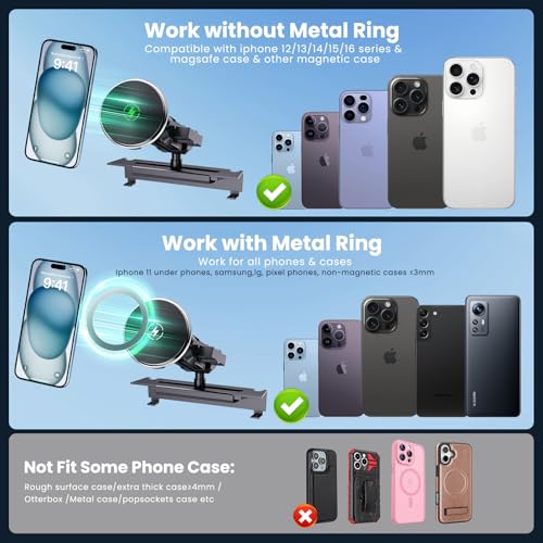 Kaishengyuan Magnetic Phone Mount with Wireless Charging for Ram Truck 2013-2018, Dash Mount Cell Phone Holder Compatible with RAM 1500/2500/3500 & 2019+ Classic 360° Rotation Smartphone Cradles - style: Wireless Charge