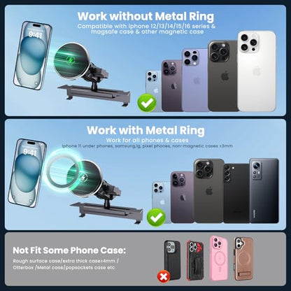 Kaishengyuan Magnetic Phone Mount with Wireless Charging for Ram Truck 2013-2018, Dash Mount Cell Phone Holder Compatible with RAM 1500/2500/3500 & 2019+ Classic 360° Rotation Smartphone Cradles - style: Wireless Charge