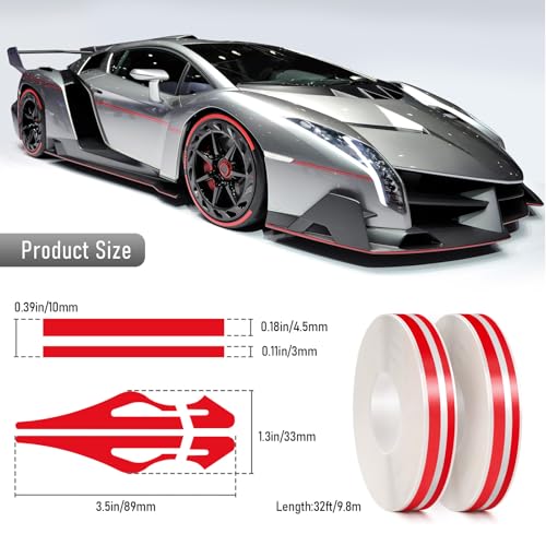 2 Rolls 32Ft Car Pinstripe Tape, Automotive Pinstriping Tape Stickers Vinyl DIY Stripes Pinstripe Emblems Trim Decals for Car, SUVs, Pickups, Motorcycle and Boat, Racing Stripes (Red) - color: Red-2