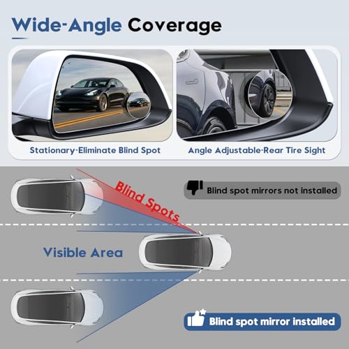Blind Spot Mirrors for Tesla Model 3 2017-2023, Power Heated Mirrors for Anti-Fog with Passenger Right Side Mirror Replacement, Durable Backing Plate 113065200A 152179400A - size: 17-23 Model 3