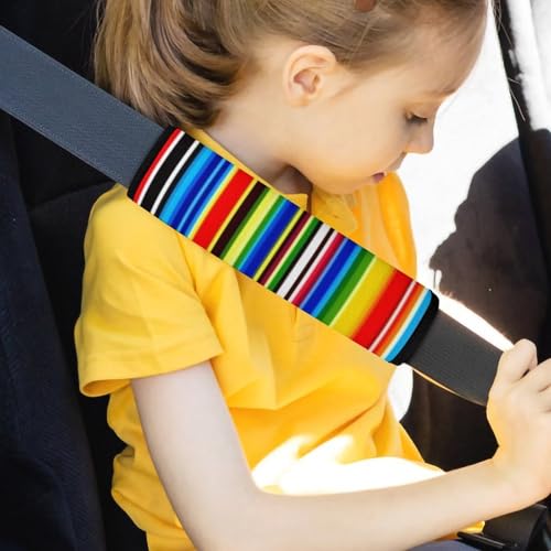 Men's Car Belt Covers 2PCS Fashion Cushion Pad Car Shoulder Strap Harness Pad Mexican Blanket Stripes - color: Color349