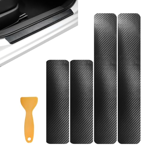 4 PCS Car Door Sill Protector, 5D Carbon Fiber Door Entry Edge Protection Trim Bumper Cover Strip, Anti-Scratch Threshold Protective Sticker Scuff Plate Guard for Most Vehicles (Black) - color: Black, 5D