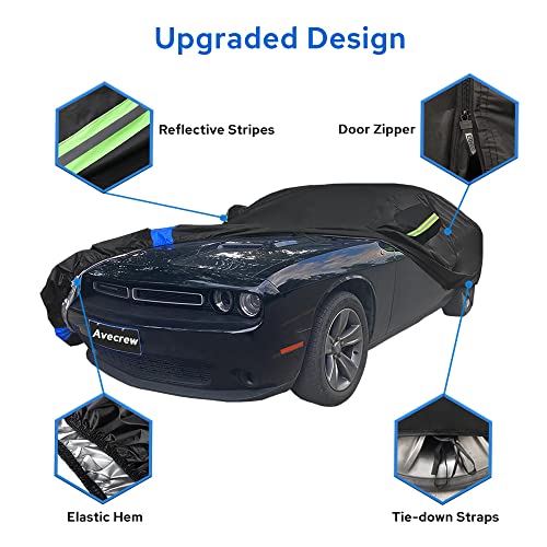 Avecrew Dodge Challenger Car Cover Waterproof All Weather for Automobiles, Outdoor Full Exterior Covers Fit 2008-2026 Dodge Challenger with Windproof Strap and Driver Door Zipper - size: Fit Dodge Challenger