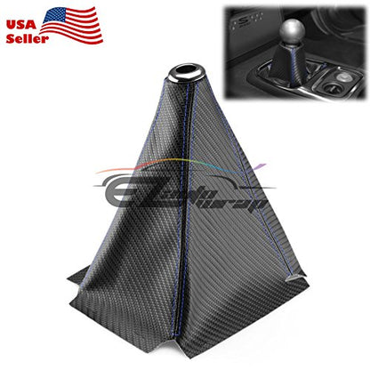 EZAUTO WRAP Universal Shift Knob Shifter Boot Cover Carbon Fiber Style Black with Blue Stitches PVC Leather MT at Sport PVC Leather - color: Carbon Fiber With Blue Stitches