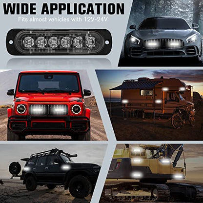 DIBMS LED Emergency Strobe Lights Bar 8x White 6 LED Strobe Warning Emergency Flashing Light Caution Construction Hazard Light Bar For Car Truck Van Off Road Vehicle ATV SUV Surface Mount - color: White