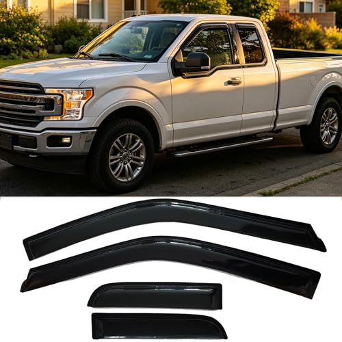 Window Visors Rain Guards Side Wind Deflectors for 2015-2025 Ford F150 Extended Cab/Super Cab,2017-2025 F250/350 SuperDuty Super Cab, Vent Guard Shade Sun 94974 4-Pieces Set - size: 2015-2024 F150 Extended Cab/Super Cab