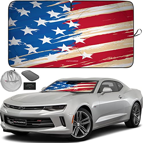 Autoamerics 1-Piece Windshield Sun Shade USA Art Flag - 1 American Design - Foldable Car Front Window Sunshade for Most Sedans SUV Truck - Blocks Max UV Rays and Keeps Your Vehicle Cool - Small - color: USA ART FLAG-1, size: SMALL = 59 x 28.5 inches