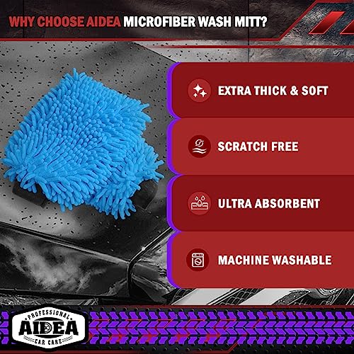 AIDEA Car Wash Mitt Microfiber, 1PK Scratch Free Lint-Free, Premium Chenille Microfiber Sponge Mitt Car Wash Brush, Blue, Regular Size 7.12''X10.14'' - color: Blue, size: 1PK