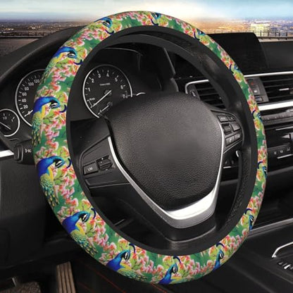 Peacock Steering Wheel Cover for Women Men Elastic Stretch Steering Wheel Protector Universal 15 inch Car Interior Accessories Breathable Microfiber Ice Silk