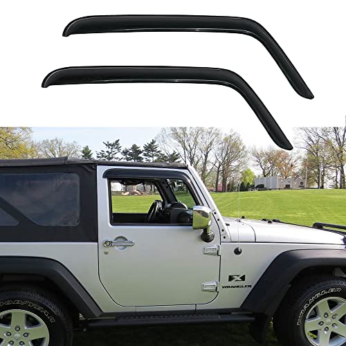 Side Window Visor Wind Vent Deflector fit for 2007-2018 Jeep Wrangler JK 2-Door Model,2pcs Outside Mount Tape-on Shatterproof Dark Smoke Window Shades Rain Guard 92328 - size: 2007-2018 Wrangler JK 2-Door Outside Mount