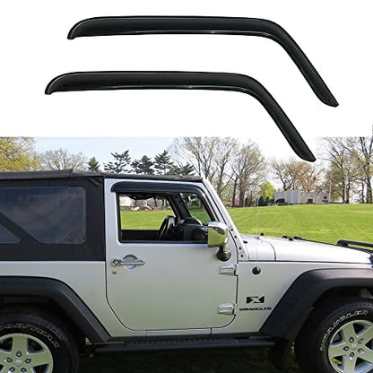 Side Window Visor Wind Vent Deflector fit for 2007-2018 Jeep Wrangler JK 2-Door Model,2pcs Outside Mount Tape-on Shatterproof Dark Smoke Window Shades Rain Guard 92328 - size: 2007-2018 Wrangler JK 2-Door Outside Mount
