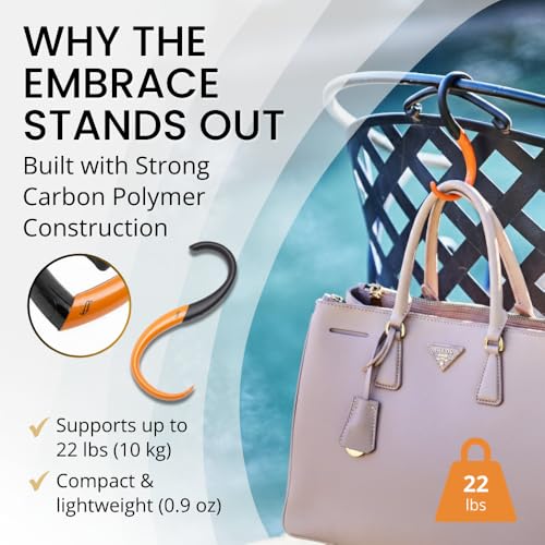 EMBRACE Dual Colour Purse Hook Hanger – Lightweight, Teardrop S Hooks | Bag Clip Holds 22 lb Bags, Backpacks | Purse Charms for Women, Men | Caviar & Orange - color: caviar/orange
