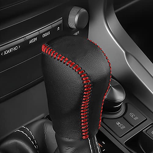 Great-luck Genuine Leather Automatic at Gear Shift Knob Cover Protector Trim,The car Interior Accessories(Red Stitches) for Lexus is 250 300 350/NX 300h/300 RX/UX 200/250h - color: Red Stitches, size: IS/NX/RX/UX