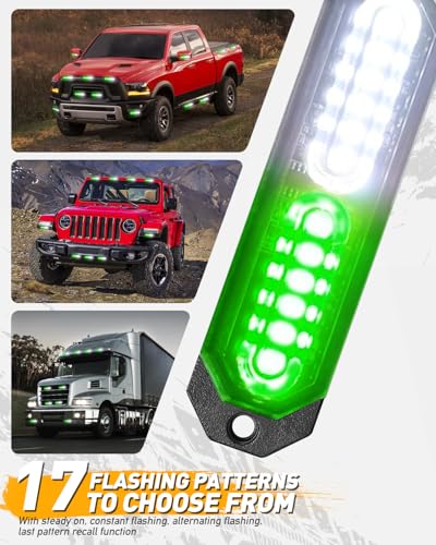 HLauto 1200T Emergency Strobe Grille Lights: 8pcs 12 LED Sync Feature Safety Warning Flashing Lights, Ultra Slim Surface Mount Hazard Caution Lights for Trucks, Vehicles, Car, ATV, UTV (Green White) - color: Green/White