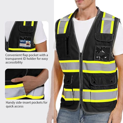ArcRidge Reflective Safety Vest for Men and Women - High Visibility Construction Vest - Dual Tone Reflective Strips - color: Black, size: X-Large