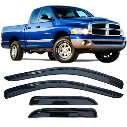 Window Visors Rain Guards for 2002-2008 Dodge Ram 1500,03-09 Dodge Ram 2500 3500 4500 5500, Only Quad Cab Side Window Deflectors Vent Visor Sun Shades - size: For 2002-2008 Dodge Ram 1500 Crew Cab
