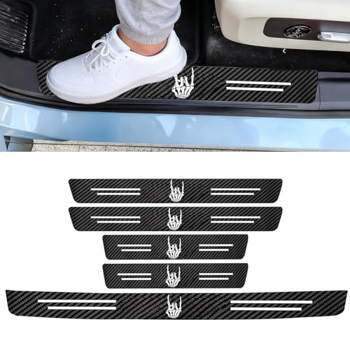 Skeleton Hand 5PCS Car Door Sill Protector,Carbon Fiber Leather Door Sill Sticker,Decor Doors Sill Scuff Plate Sticker for All Car Models,Skull Gifts for Men Women,Skeleton Car Accessories Decor - color: Skeleton Hand Skull