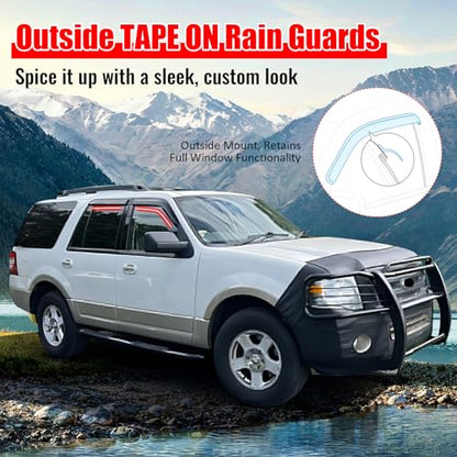 IKON MOTORSPORTS Tape On External Window Visor, Compatible with 1997-2017 Ford Expedition 1998-2017 Lincoln Navigator, Acrylic Smoke Tinted 4PCS Sun Rain Shade Guard Wind Vent Air Deflector