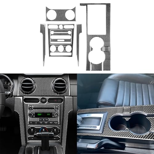 Car Interior Central Console Instrument Panel Gear Shift Cover Trim Stickers Compatible with Ford Mustang GT Shelby 2005-2009 Real Carbon Fiber Accessories 12PCS - color: Console&at-black