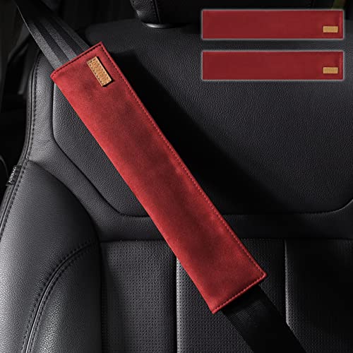 2 PCS Car Seatbelt Covers for Adults, Leather Seat Belt Cushion Shoulder Pad for Women, Car Accessories Protector for More Comfortable Driving (03-Wine) - color: 03-Wine