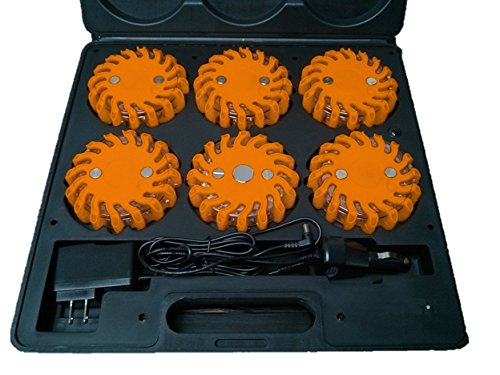 RPF16LM6 CASE OF 6 AMBER RECHARGEABLE 9-FUNCTIONS PORTABLE 16 LED POWER FLARE POWER-MARKERS ROADSIDE EMERGENCY MAGNETIC - color: AMBER