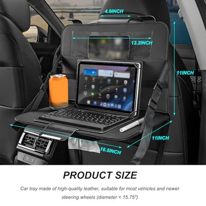 Car Steering Wheel Tray, Foldable Car Laptop Desk Eating Food Tray with Transparent Holder & Tissue Box, Adjustable Back Seat Headrest Table for in-Car Dining Working Studying (Black) - color: Black