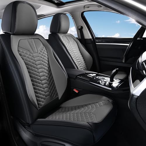 Coverado Car Seat Covers, Front Seat Cover, Waterproof Nappa Leather Seat Covers for Cars, 2 Pack Car Seat Protectors Driver Seat Cover, Automotive Seat Covers Universal Fit for Most Cars, Black&Gray - color: Patchwork-Black&Gray, size: Front