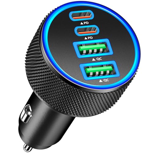 Car Charger USB C, KYOHAYA 90W 4-Port Dual USB-C & USB-A Power Cigarette Lighter Adapter PD/QC Type C Car Charger Fast Charging for iPhone 17 Pro 17 Pro Max 16 15 14 13 12 11/Galaxy S26 S25/Pixel/iPad - color: Graphite Black