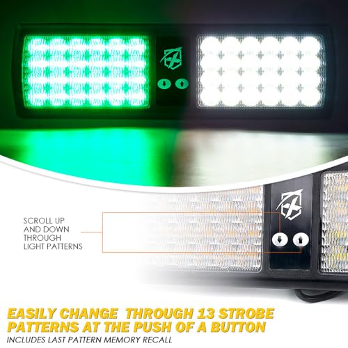 Xprite White Green 48LED Visor Strobe Flashing Lights Interior Windshield Sunshield Emergency Warning Lights for Police Volunteer Firefighter Vehicles Trucks - color: White Green