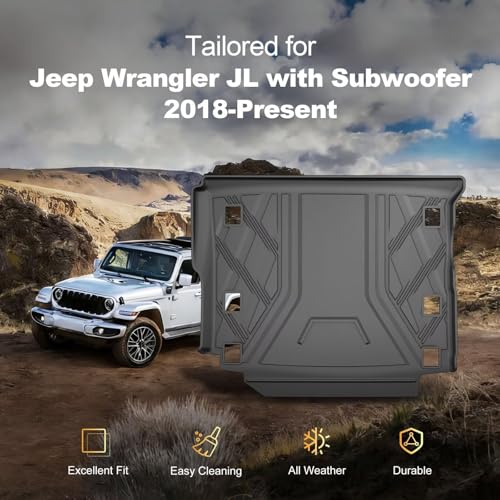 Cargo Mat fit for 2018-2026 Jeep Wrangler JL 4X4 with OEM Subwoofer, All-Weather Guard Trunk Mat Cargo Liners Heavy Duty Waterproof Odorless Durable Wrangler JL 4 Door - NOT FIT 4XE OR JK - style: 7) for Jeep Wrangler JL With Subwoofer 2018-2026 Cargo Lin