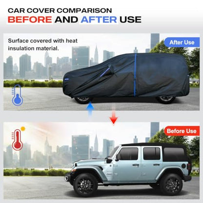 Kayme SUV Car Cover Custom Fit for Jeep Wrangler 4 Door JK JL Unlimited Rubicon Sahara Willys Freedom, Waterproof All Weather Full Exterior Cover Rain Sun Snow Protector with Door Zipper and Towel. - size: Fit for Jeep Wrangler 4dr